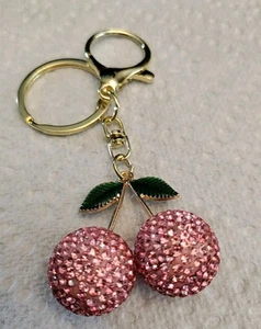 Pink Glitter Cherries Acrylic Bag Charm/Key Chain 3/4" Diameter Each Cherries - Picture 1 of 4