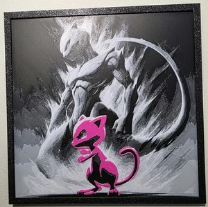 Pokemon Mew Mewtwo Picture With Frame 8inx8in Hueforge 3D Printed - Picture 1 of 11