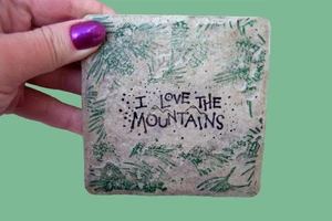 I Love the Mountains 4 Coaster SET cabin decor country cottagecore cork backed - Picture 1 of 8