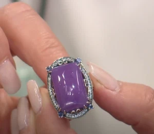 Anello Giada di un tempo taglio smeraldo giada viola e multipietra preziosa misura 5 - Foto 1 di 2