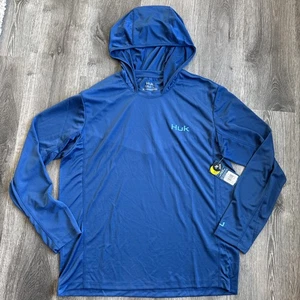 HUK Icon X Hoodie Blue Men's  Breathable Fishing Outdoors Size L NWT UPF 50+ ￼ - Picture 1 of 10