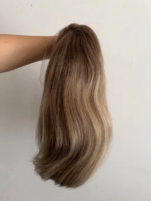 Pelucas delanteras de encaje de cabello humano marrón a rubio dorado ombre personalizadas talla 22,5 gorra Foto 1 de 4