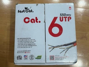 fast Cat. Cat 6 Ethernet Cable 1000ft Blue 23 AWG PVC CMR Insulated Solid Bare - Afbeelding 1 van 7