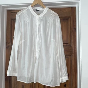Talbots Size 20 W White 100% Cotton Tunic Blouse Top Pintuck Henley Button - Picture 1 of 8