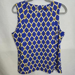 Camiseta sin mangas de tela J. McLaughlin Catalina, estampado de eslabones de cadena azul/amarillo, XL para mujer - Imagen 1 de 9