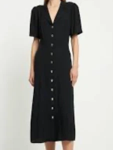 Vestido Reformation Locklin 6 Negro Crepé Botón Frontal Midi Clásico LBD NUEVO CON ETIQUETAS - Imagen 1 de 3