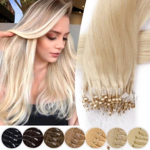 CLEARANCE 200S Thick Full Head Micro Loop Ring Remy Human Hair Extensions THICK - Picture 1 of 50
