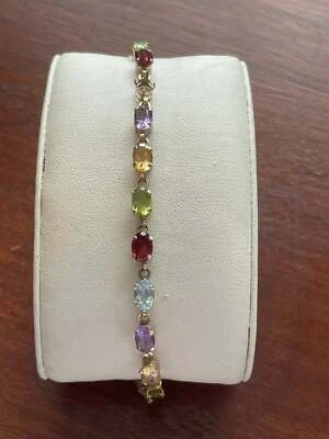 Brazalete Tenis Oro Amarillo 10k Piedras Preciosas Multicolor Granate Peridoto Foto 1 de 4