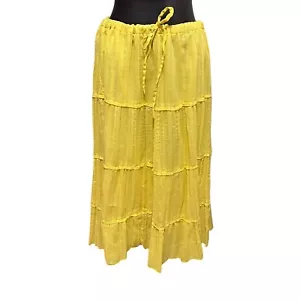 Falda ELCC Mujer Pequeña Oro Amarillo Brillo Tubería Cordón Cintura MIDI Primavera - Imagen 1 de 10