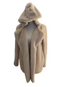 Brandy Melville Womens One Size Open Front Sherpa Jacket Hooded Ivory - Picture 1 of 6