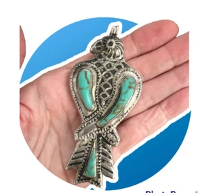 Rare 925 Sterling Silver and Turquoise Eilat Stone Pendant Falcon Made in Israel - Picture 1 of 5