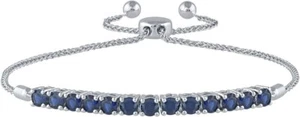 Lab-Grown Blue Sapphire Sterling Silver Bolo Bracelet - Picture 1 of 2