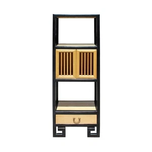 Oriental Black Rim Natural Wood Narrow Storage Display Bookcase Cabinet cs5163 - Picture 1 of 7