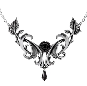 Alchemy Gothic Baroque Black Rose Pendant Crystal Teardrop Scroll Necklace P955 - Picture 1 of 3