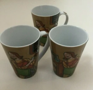 Joie De Vivre CAFE Coffee Mugs Set 3 Sylvie Bourbonniere Barista - Picture 1 of 6