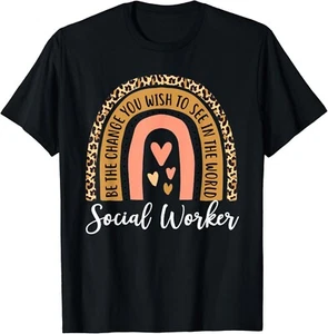 Social Worker Leopard Rainbow Funny Work Love Gift Unisex T-Shirt - Picture 1 of 3