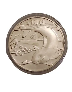 1992 Mexico 100 Pesos Vaquita Porpoise Proof 1oz Circulated Scarse - Picture 1 of 2