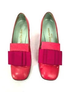 VTG 60s Bonwit Teller Charles Jourdan Pink leather ribbon bow court pumps 5.5M - Picture 1 of 7