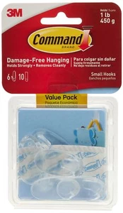 Small Clear Hooks 2-Pack of 6 Wall Hooks and 10 Strips Damage Free Hanging Wa... - Picture 1 of 1