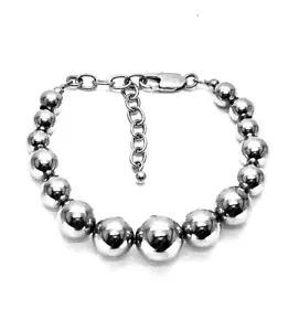 BRACCIALE MAGLIA PERLINE GRADUATE LUCIDATE IN ACCIAIO INOX, PROLUNGA 7,25" + 2" - Foto 1 di 3