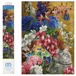 Diamond Dotz Gilded Cat & Flowers Diamond Painting Kit - Picture 1 of 7