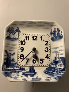 Antique Delft Germany Ceramic Blue and White 8 Day Wall Clock See Video -READ - Picture 1 of 19