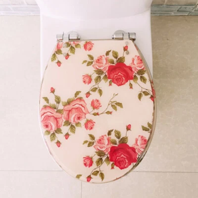 Accesorios de baño rosa flor asiento de inodoro de resina de seguridad cuenco alargado redondo Foto 1 de 4
