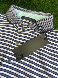 NWT Greyson Sciotto Polo Arctic Stripe Print Short Sleeve Shirt Golf Men Size S - Picture 1 of 12