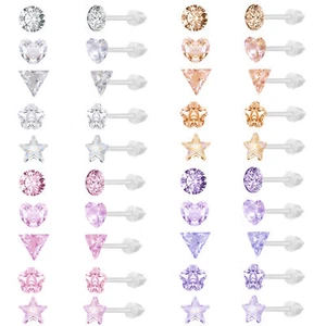 20Pairs Resin Stud Earring Set CZ Cartilage Earring Helix Conch Piercing Jewelry - Picture 1 of 7