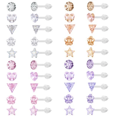 20Pairs Resin Stud Earring Set CZ Cartilage Earring Helix Conch Piercing Jewelry - Image 1 of 4