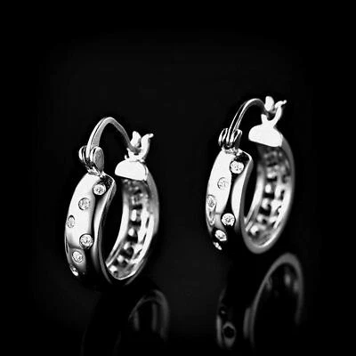 Pendientes Aros 16 MM Ø Blanco Zirconia 750er Oro Blanco 18K Dorado Plata O2838 - Imagen 1 de 3