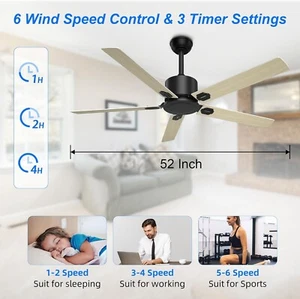 Outdoor Ceiling Fan, Ceiling Fans with Remote Control 52” Ceiling Fans No Lights - Picture 1 of 7