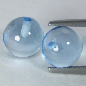Impressionante sfera topazio blu cielo naturale 10,38 ct con foro 8,5 mm coppia abbinata VDO - Foto 1 di 1
