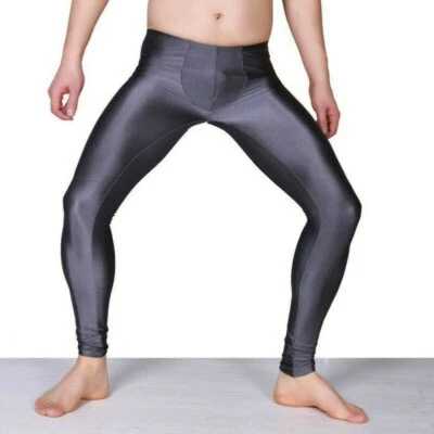 Para hombres Spandex Leggings Pantalones de Fitness Elastizados Cintura Baja Brillantes Apretados Ropa de Gimnasio Delgados Foto 1 de 3