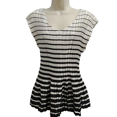 Blusa Top Camisa Cato Mujer Grande Negra Blanca Sin Mangas Elástica Plisada Forma Foto 1 de 4