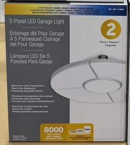 LED Garage Light, 5-Panel Adjustable, 8000 Lumens, 5 Color Temperatures, 2-Pack - Picture 1 of 8