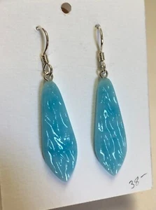 TIFFANY GLASS EARRINGS MADE FROM OLD STOCK GLASS. STERLING SILVER - Picture 1 of 11