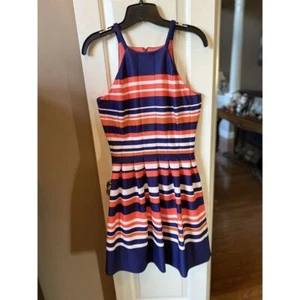 Vince Camuto gestreiftes Scuba Fit & Flare Neckholder Kleid Größe 2 neu mit Etikett UVP $ 128 - Bild 1 von 3