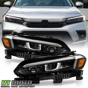 For 2022-2025 Honda Civic Chrome Full LED Headlights Headlamps Pair Left+Right - Picture 1 of 7