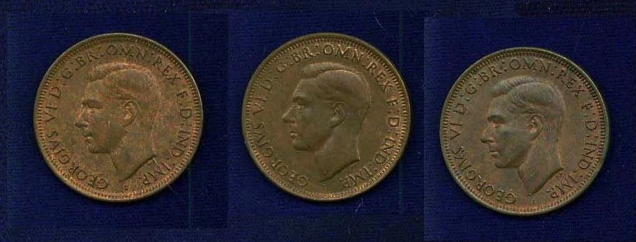AUSTRALIA  GEORGE VI   1943-I   1 PENNY  COINS, ALMOST UNCIRCULATED, LOT OF (3)! - Image 1 of 1