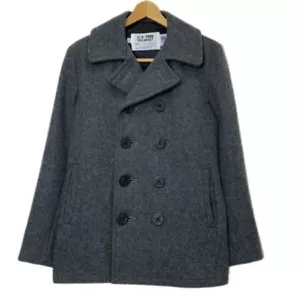 Schott Pea Coat Wool Jacket Double Button U.S.740 N Size 36 Gray Made in USA - Picture 1 of 8