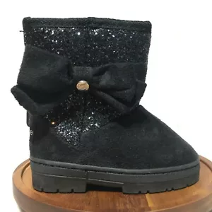Bebe Girls Toddler Boots Size 7 Faux Fur Lined Suede Winter Boot Black Glitter - Picture 1 of 10