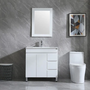 32" Bathroom Vanity Undermount Ceramic Vessel Sink Cabinet w/Mirror & Faucet Set - Picture 1 of 11