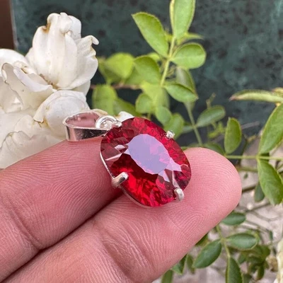 20 CT Naturale Rosso Rubino Loose Gemma 925 Solido Argento Certificato Ciondolo - Immagine 1 di 4
