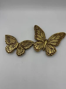 2 Vintage Gold Regency Schmetterlinge Kunststoff hängende Wandkunst Dekor MCM Homco - Bild 1 von 3