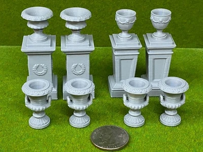 O Scale - Garden Urns & Pedestals – 3D Printed Diorama Set - Choice of Color - Image 1 of 4
