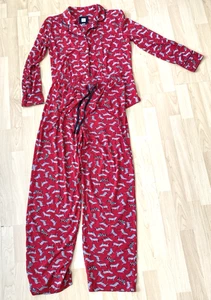 Echo 2-teiliges Damen L Schlafanzug Nachtwäsche PJ Set weicher Strick rot Zebramuster - Bild 1 von 10