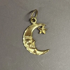 Vintage Dreamy 14k Yellow Gold Moon & Star Pendant Charm - Picture 1 of 7