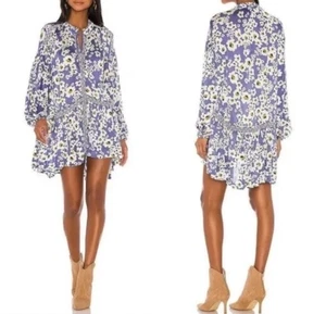 Free People Love Letter Tunic in Periwinkle Blue Floral Ruffle Small Women Boho - Picture 1 of 10