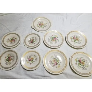 Royal China Inc Warranted 22K Gold Plates with Flowers Vintage 9 Plates - Picture 1 of 6